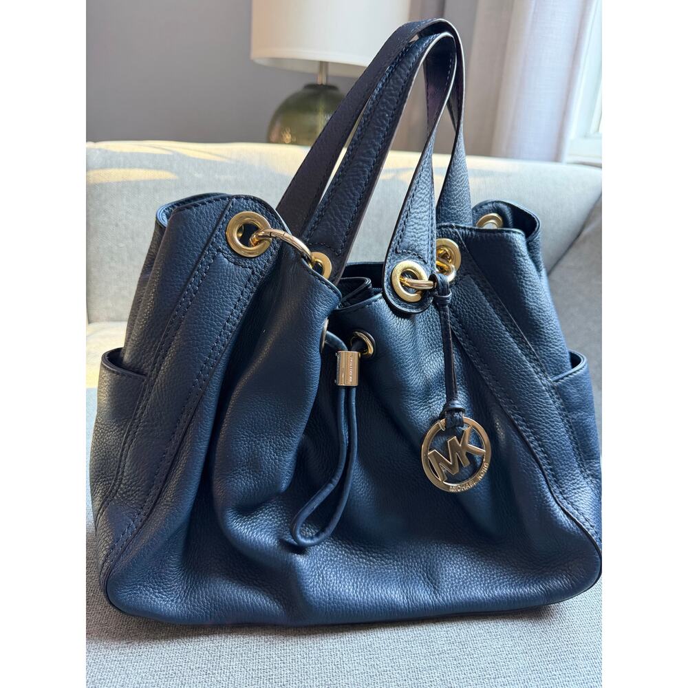 Michael Kors Leather Ludlow Drawstring Hobo Shoulder Bag Blue - Picture 4 of 13